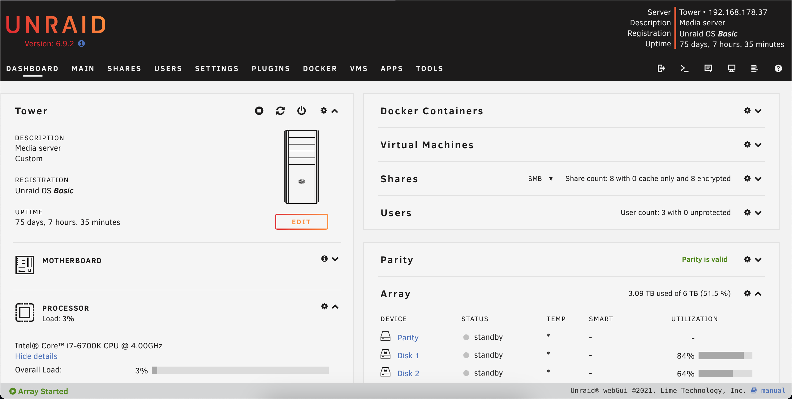 Unraid Dashboard